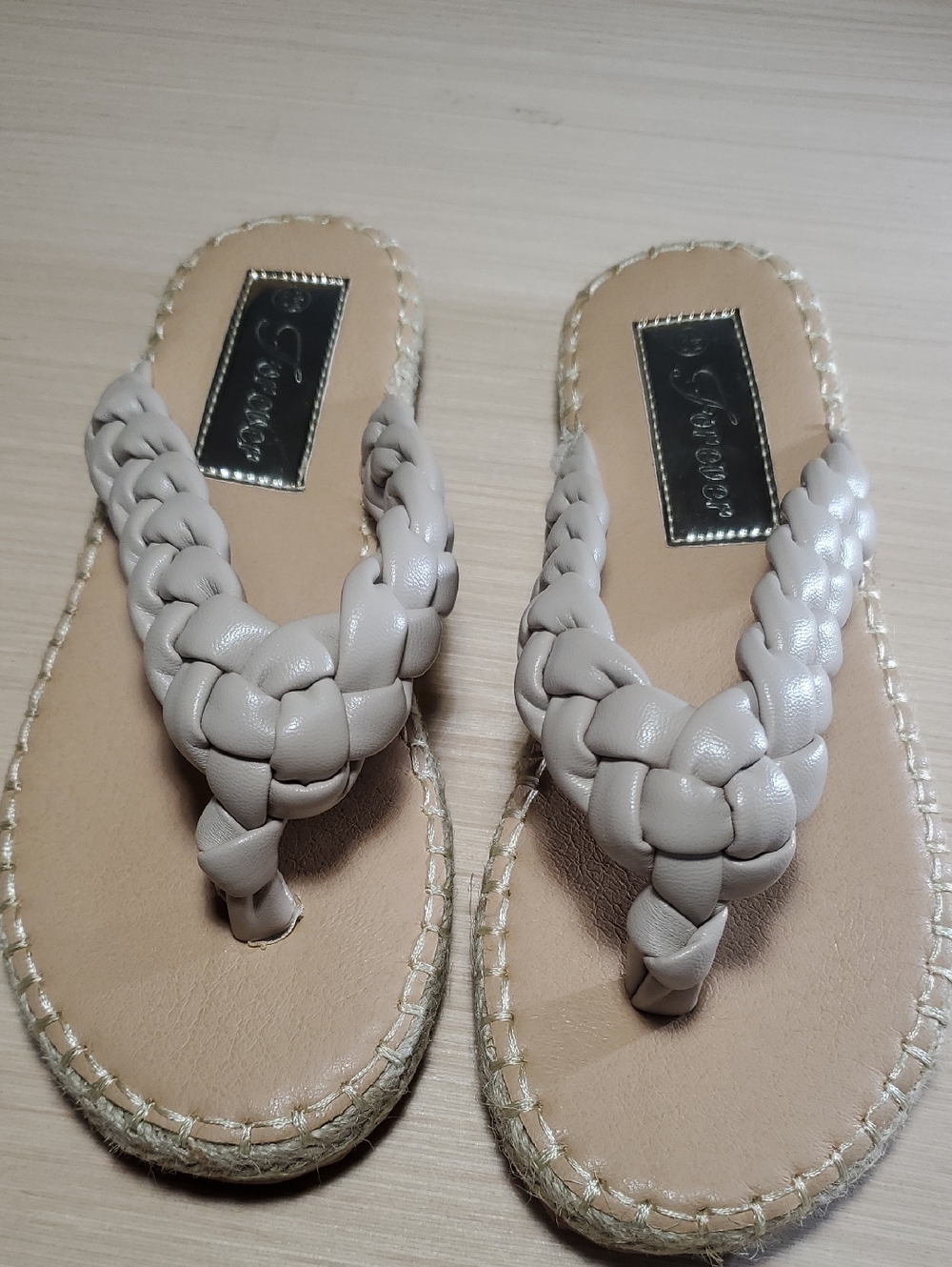 Forever Link Braided Thong Sandals in Light Beige